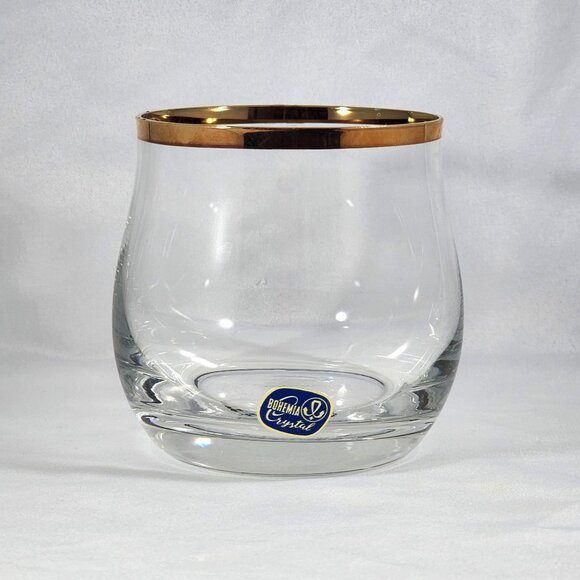 Bohemia Crystal Gold Rim Whiskey Tumbler Czech Scotch Old Fashion Cocktail Glass - Picture 1 of 6